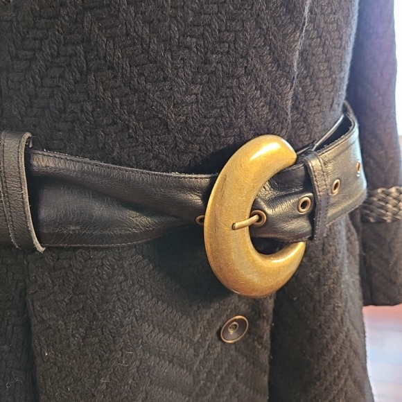 Mackage Woven Wool Leather Belted Black Trench Coat Black Size Small Womens - Picture 10 of 14